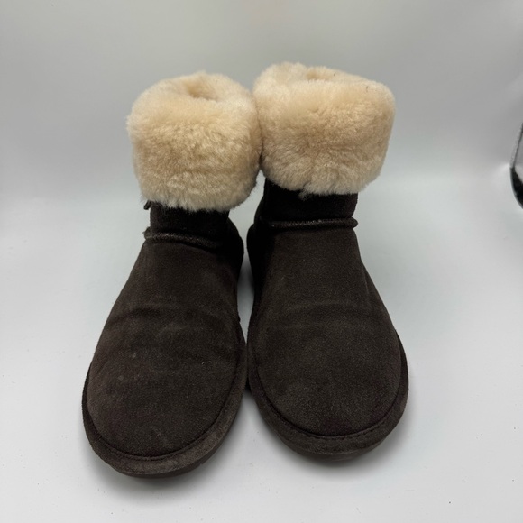 Bearpaw Abby Hickory Boots Brown Suede Boot Women’s Size 8 Shearling Trim Winter - Picture 2 of 8
